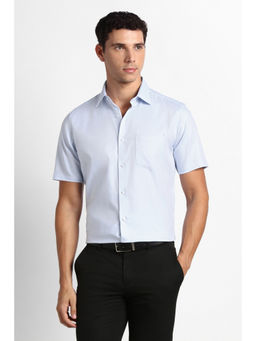 Van Heusen - Men Light Blue Textured Half Sleeves Formal Shirt