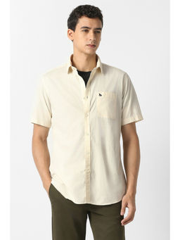 Van Heusen - Men Beige Solid Half Sleeves Casual Shirt