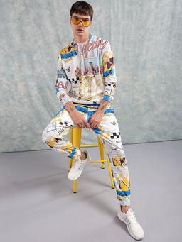 The Indian Garage Co - White Men's Regular Fit Printed Sweatshirt and Joggers (Set of 2)