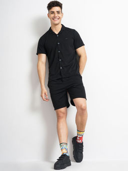 The Indian Garage Co - Black Men's Regular Fit Solid Shirt and Shots (Set of 2)