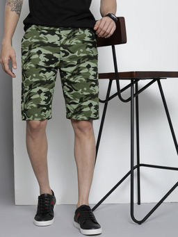 The Indian Garage Co - Olive Men's Slim Fit Printed Mid-Rise Shorts