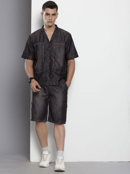 The Indian Garage Co - Black Men's Boxy Fit Solid Denim Shirt and Shots (Set of 2)