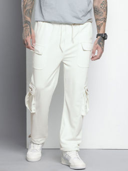 The Indian Garage Co - White Men's Relaxed Fit Textured Mid-Rise Knitted Joggers