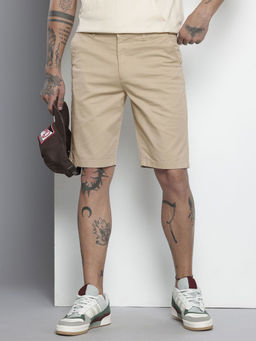 The Indian Garage Co - Beige Men's Regular Fit Solid Mid-Rise Shorts