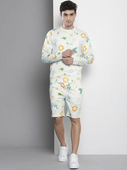 The Indian Garage Co - White Men's Regular Fit Tropical Printed Sweatshirt and Shorts (Set of 2)