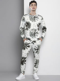 The Indian Garage Co - White Men's Regular Fit Tie and Dye Sweatshirt and Joggers (Set of 2)