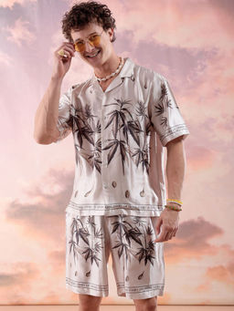 The Indian Garage Co - Cream Men's Regular Fit Border Printed Shirt and Shorts (Set of 2)
