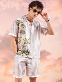 The Indian Garage Co - White Men's Regular Fit Border Printed Shirt and Shorts (Set of 2)