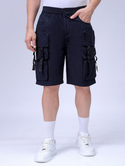 The Indian Garage Co - Navy Blue Men's Relaxed Fit Solid Mid-Rise Cargo Shorts