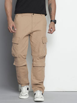 The Indian Garage Co - Grey Men's Relaxed Fit Solid Mid-Rise Cargo