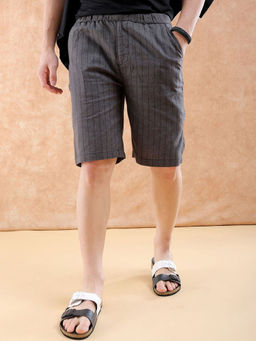 The Indian Garage Co - Black Men's Relaxed Fit Vertical Striped Mid-Rise Shorts