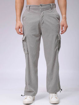 The Indian Garage Co - Grey Men's Baggy Textured Mid-Rise Cargos