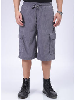 The Indian Garage Co - Blue Men's Loose Fit Textured Mid-Rise Cargo Shorts