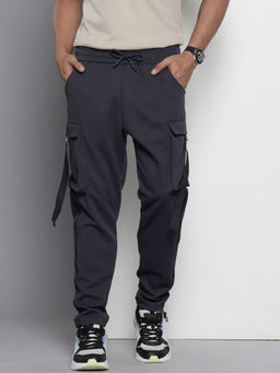 The Indian Garage Co - Grey Men's Relaxed Solid Mid-Rise Cargo Joggers