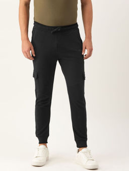 The Indian Garage Co - Black Men's Slim Fit Solid Mid-Rise Knitted Joggers