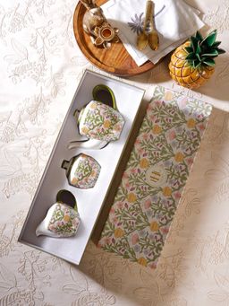 Pure Home + Living - Green Floral Printed Bone China Tea