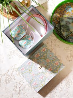 Pure Home + Living - Blue Printed Bone China Tea Cups & Saucers