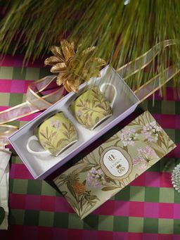 Pure Home + Living - Pack of 2 Green Pineapple Print Coffee Mugs