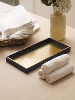 Pure Home + Living - Navy Blue & Gold Hammered Faux Leather Tray