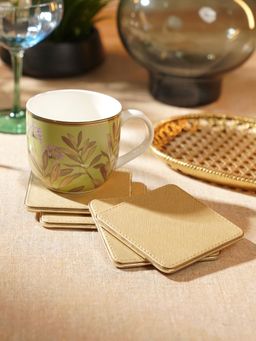 Pure Home + Living - Pack of 4 Gold Faux Leather Coasters