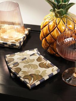 Pure Home + Living - Pack of 4 Blue/Beige Solene Faux Leather Coasters