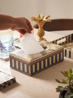 Pure Home + Living - Blue Solene Faux Leather Tissue Box
