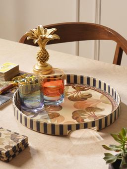 Pure Home + Living - Blue Solene Faux Leather Round Serving Tray - Multi-Color