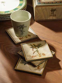 Pure Home + Living - Pack of 4 Beige Leopard Print Faux Leather Coasters