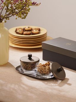 Pure Home + Living - Clear Hammered Condiment Jars with Tray - Medium