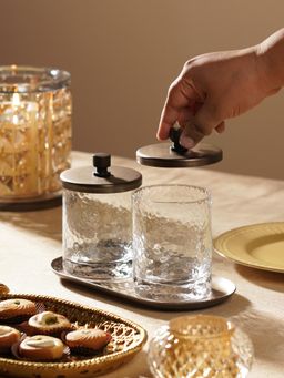 Pure Home + Living - Clear Hammered Condiment Jars with Tray - Large