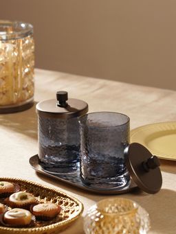 Pure Home + Living - Grey Hammered Condiment Jars with Tray - Large