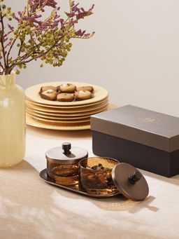 Pure Home + Living - Amber Hammered Condiment Jars with Tray - Medium