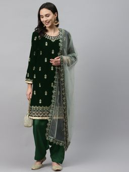 Readiprint - Green Velvet Unstitched Dress Material (Set of 3)