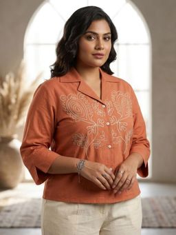 AAREIN - Embroidered Cotton Shirt Rust