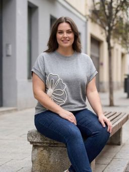 AAREIN - Floral Embroidered Top Grey