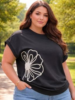 AAREIN - Floral Embroidered Top Black