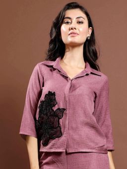 AAREIN - Embellished Embroidered Linen Shirt Purple