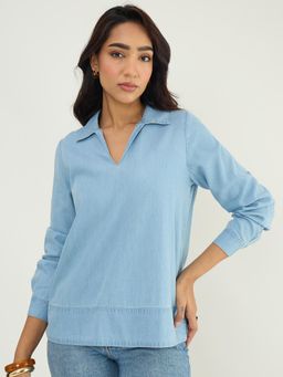 Femmella - Light Blue Relaxed Fit Denim Top