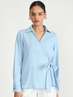 Femmella - Light Blue Denim Wrap Top