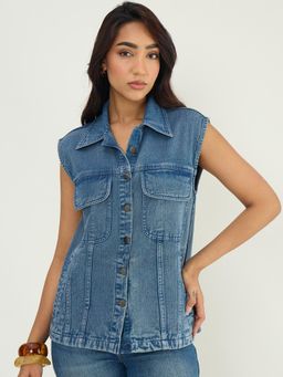Femmella - Blue Sleeveless Denim Vest