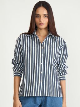 Femmella - Charcoal Grey Stripe Oversized Shirt