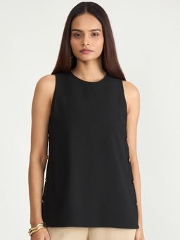 Femmella - Black Side Button Detail Top