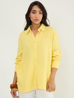Femmella - Yellow Cotton Gauze Button Down Shirt
