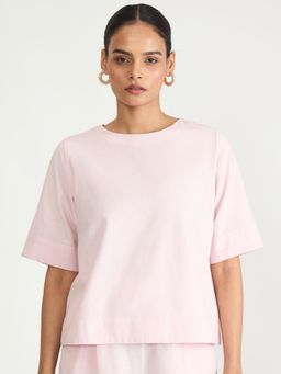 Femmella - Baby Pink Cotton Linen Easy Fit Top