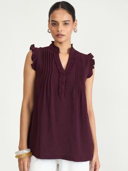 Femmella - Wine Pintuck Detail Top