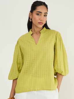 Femmella - Citrine Dobby Balloon Sleeves Top Yellow