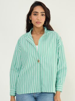 Femmella - Green Multi Stripe Single Button Shirt