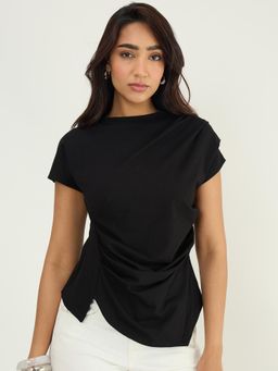Femmella - Black Cotton Waist Ruched Top