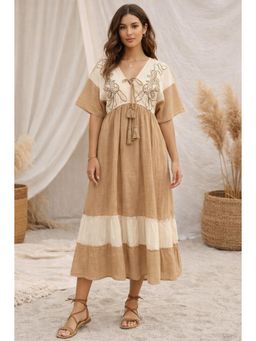 sencei - Rustic Charm Tassel Dress Beige