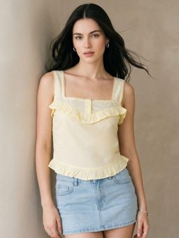 Outzidr - Yellow Square Neck Frill Crop Top